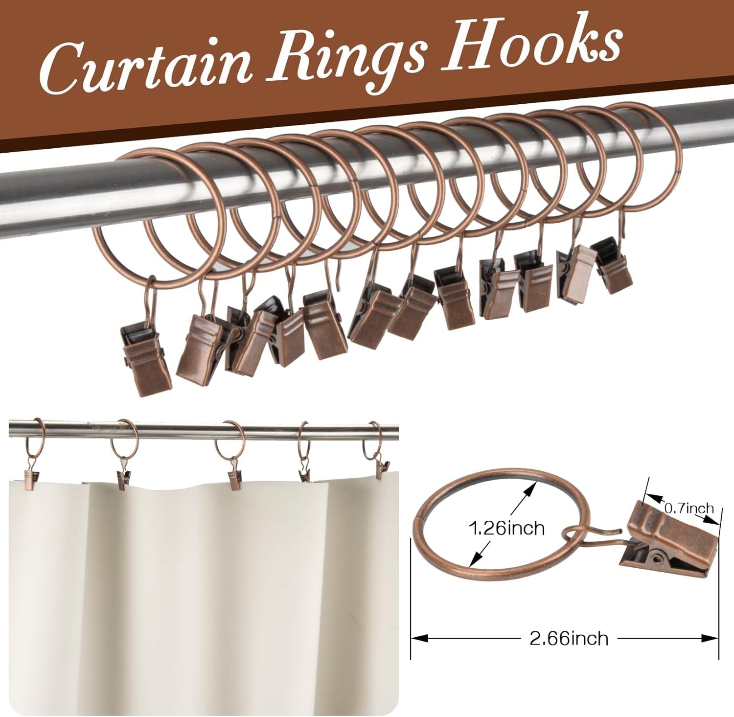 40 Elegant Antique Red Copper Curtain Clips with Rings – Strong & Stylish Hold