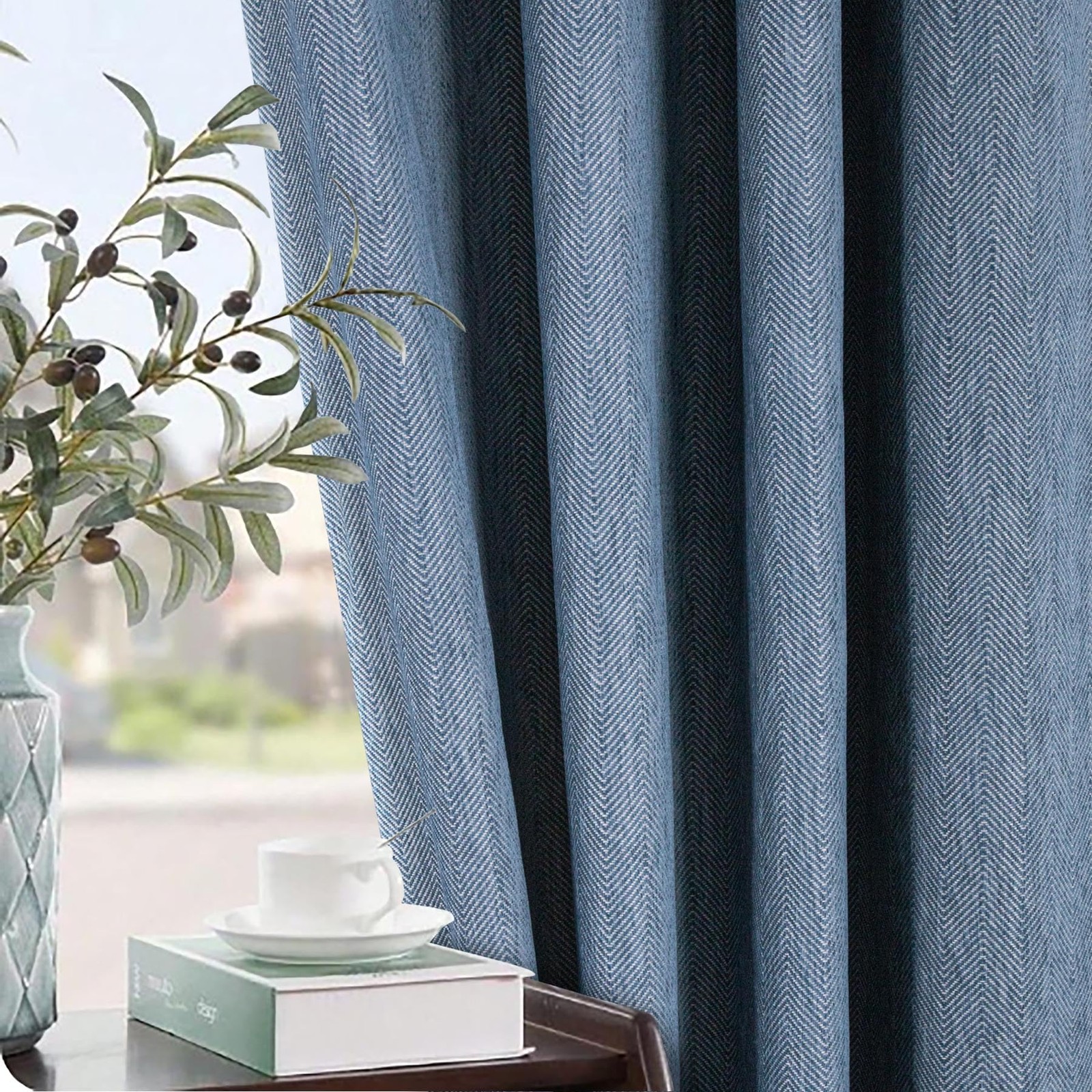 100% Blackout Jumbo Herringbone Pattern Curtains for Living Room 54 * 84 Inch…