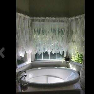 Lace Balloon Curtain White Adjustable Tie-Up Curtain Shade, Embroidered Semi
