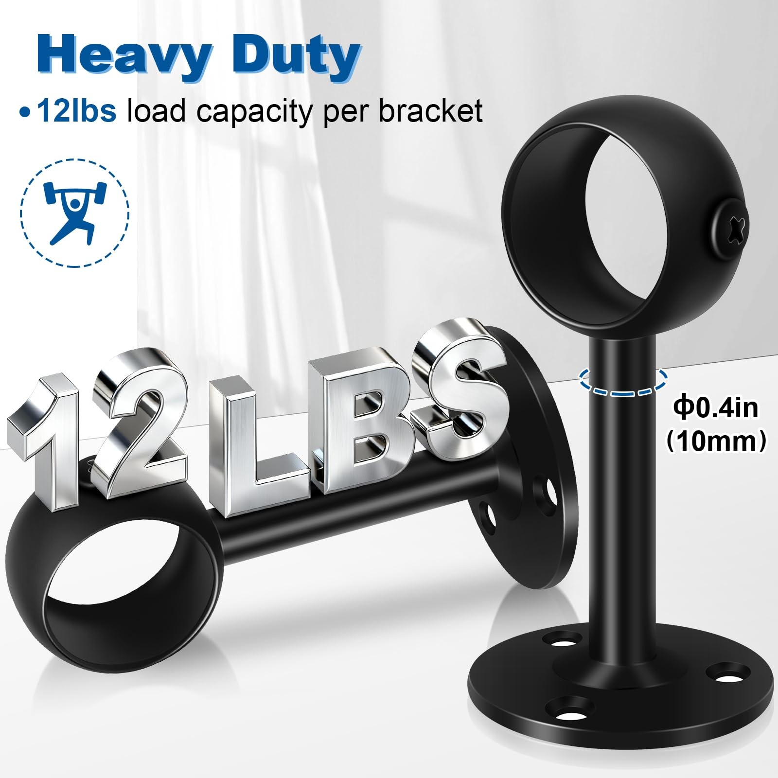 Curtain Rod Brackets, Ceiling Heavy Duty Holders, Black 4 Pack Hooks Hangers …