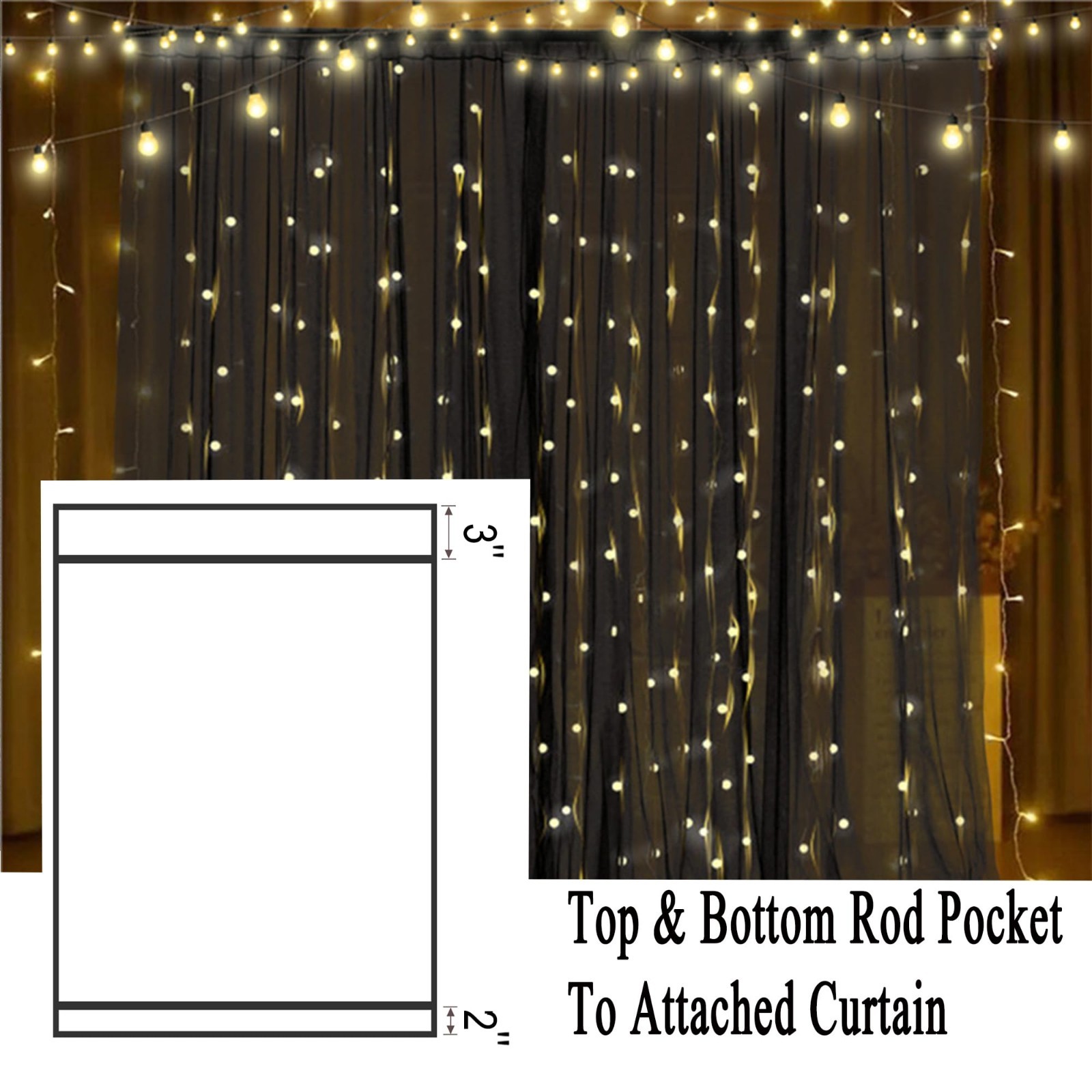 Extra Wide Waterproof Outdoor Curtains – Black Voile Mesh Bug Netting, 2 Panels,