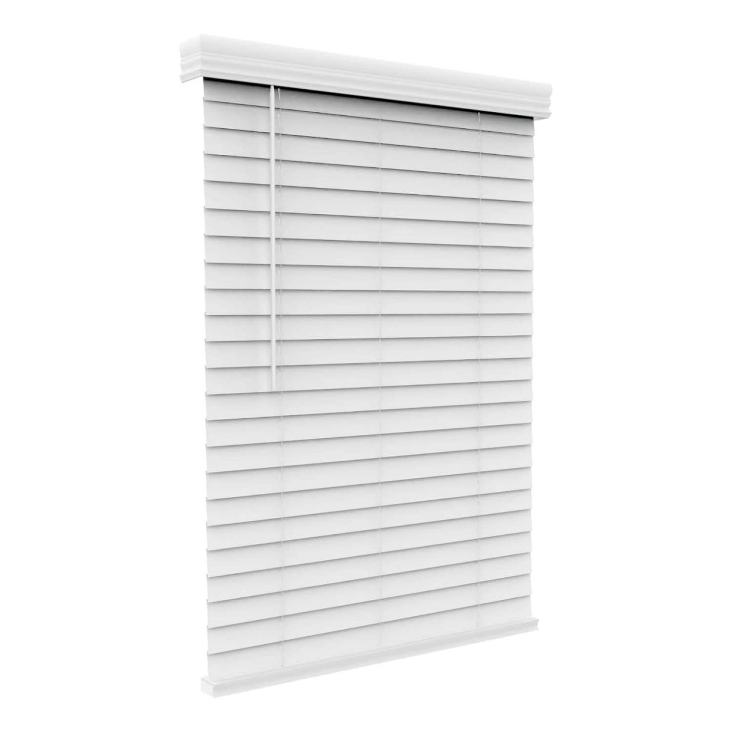 Faux Wood Blinds with Crown Valance – 46.5″ Width x 48″ Height, White, Cordle…