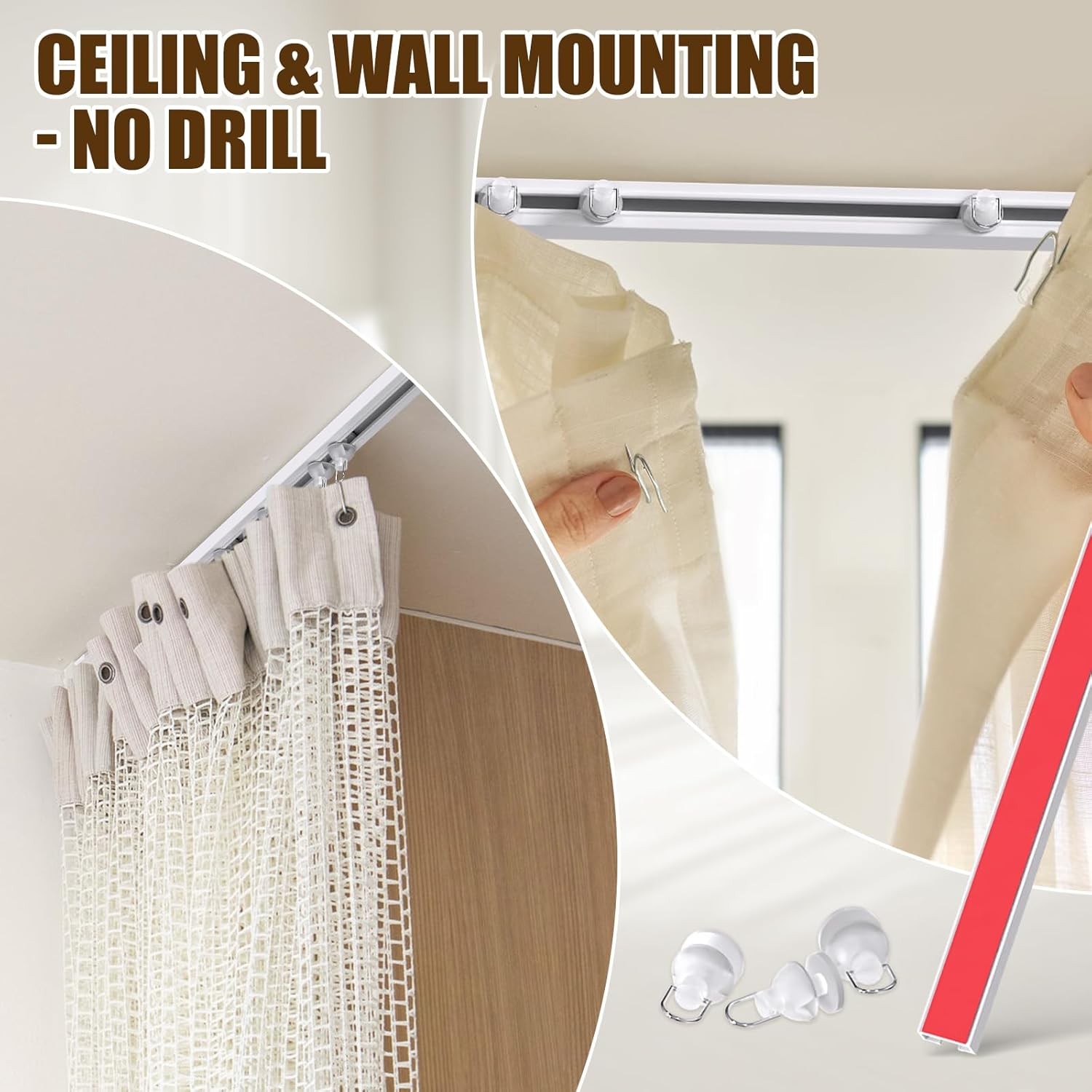 Self Adhesive Ceiling Curtain Track, 3.3 FT Flexible Cuttable No Drill Curtain