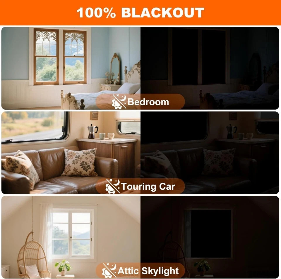 100% Black Out Window Cover Portable Blackout Shades Adhesive Thermal Blackout B