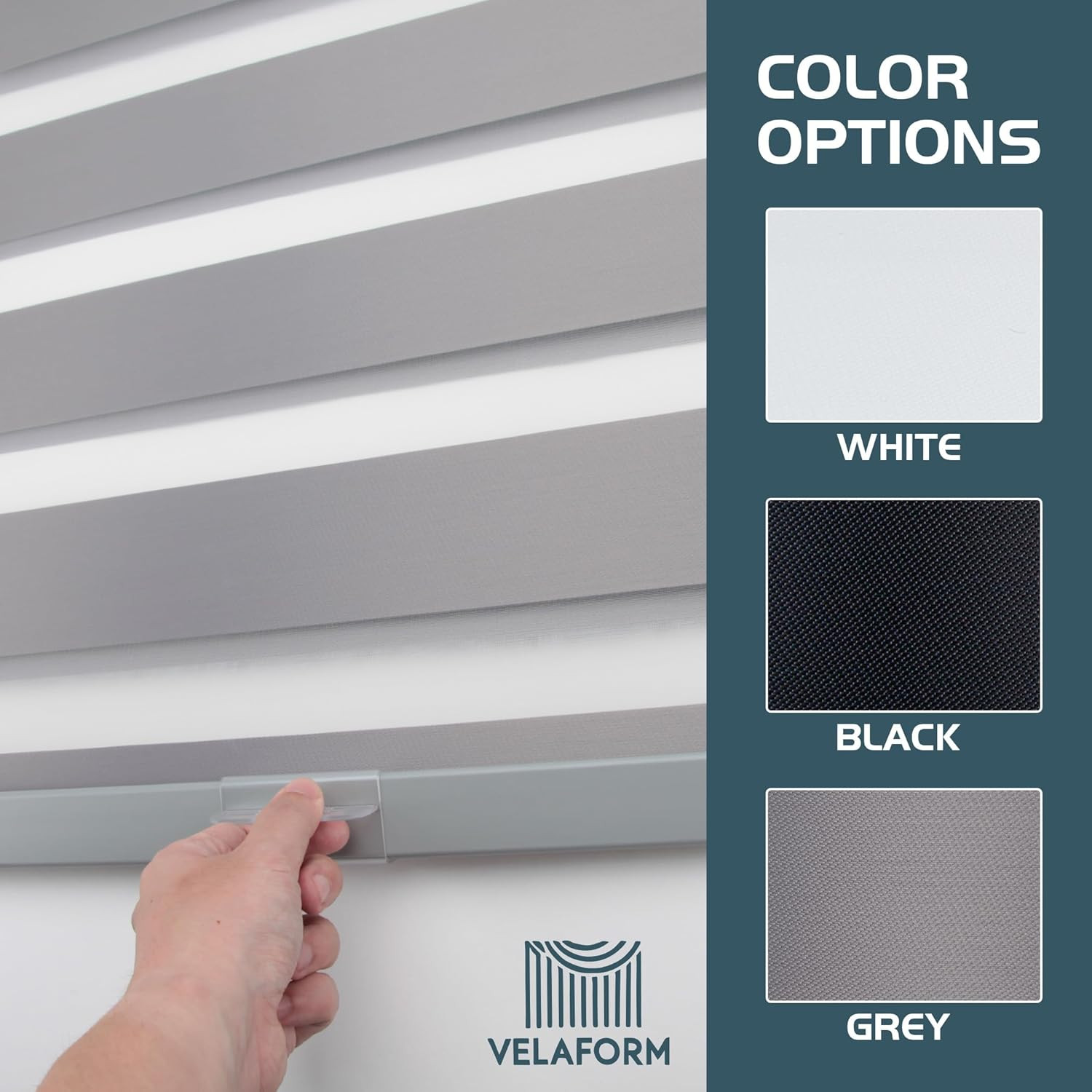 Cordless Zebra Blinds for Windows, Free-Stop, Light Filtering (45″ W X 72″ H, Gr