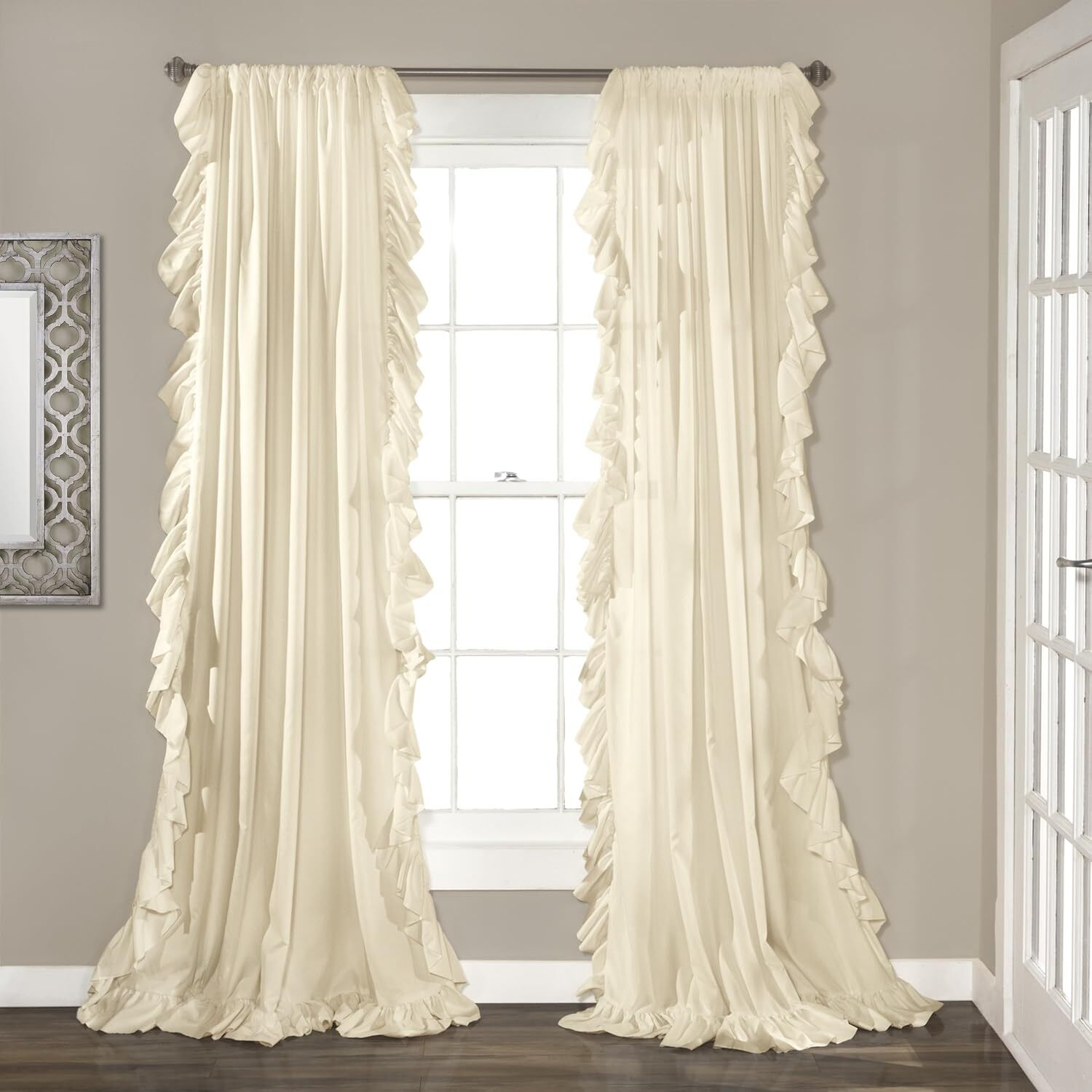 Reyna Ruffle Window Curtain Panel Set, Pair, 54″ W x 108″ L,- Flowy Curtain Set