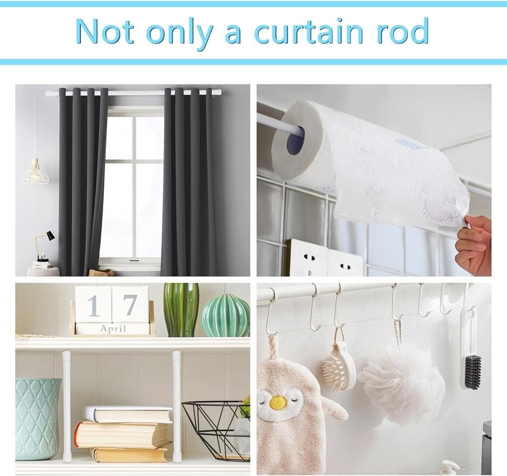 Tension Rod Extendable Curtain Poles,No Drill,White, 2pcs | 30-50cm Extendable