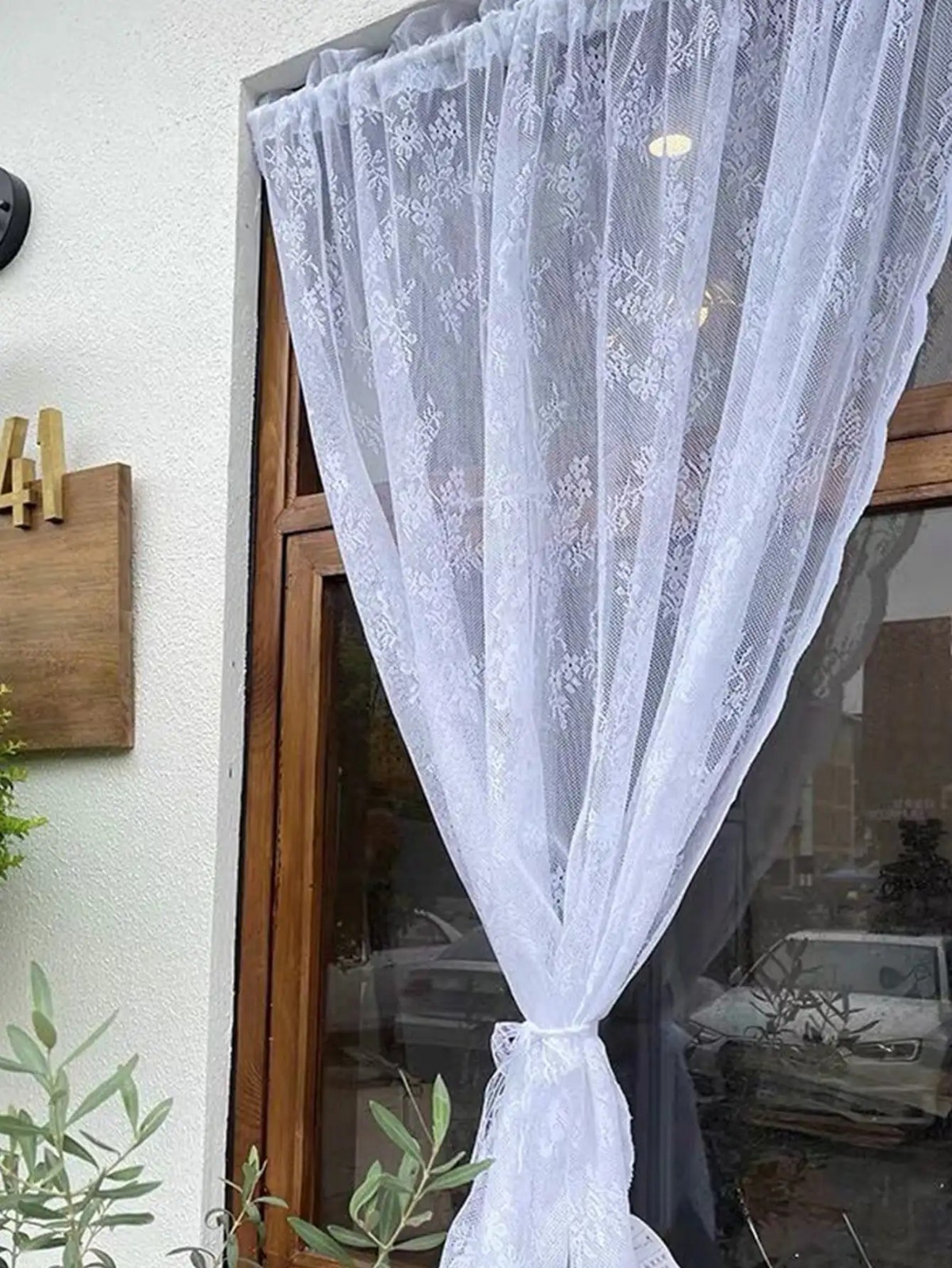1PC Floral Lace Sheer Curtain Panel Rod Pocket Voile Window Drapes White