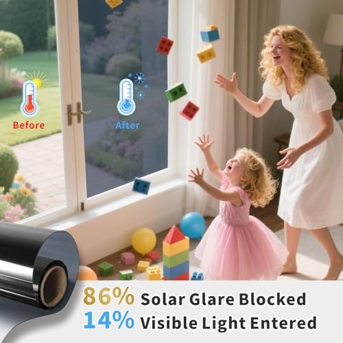 One Way Window Privacy Film, Daytime Mirror Reflective 17.5 x 78.7 Inch Black