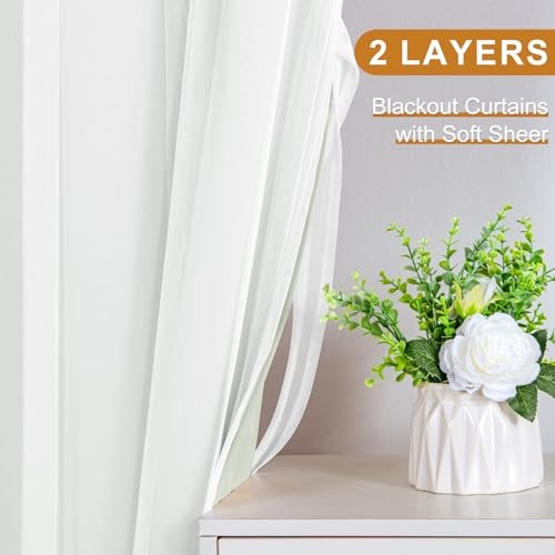 Layered Curtains for Living Room Blackout and 52″W x 96″L (Pack of 2) Seafoam