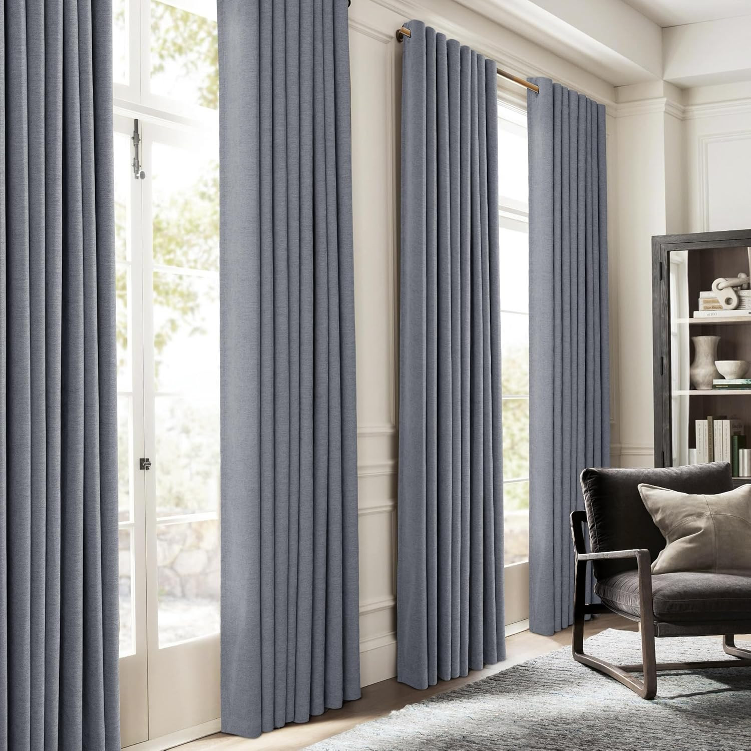 Charcoal Grey Blackout Curtains 84 Inch Long for Bedroom Grommet Chenille Velvet