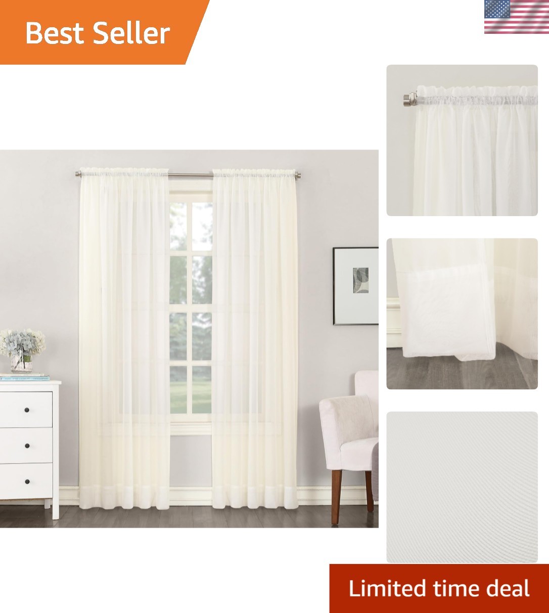 Versatile 59″ x 54″ Sheer Voile Curtain Panel in Eggshell – Layering Essential