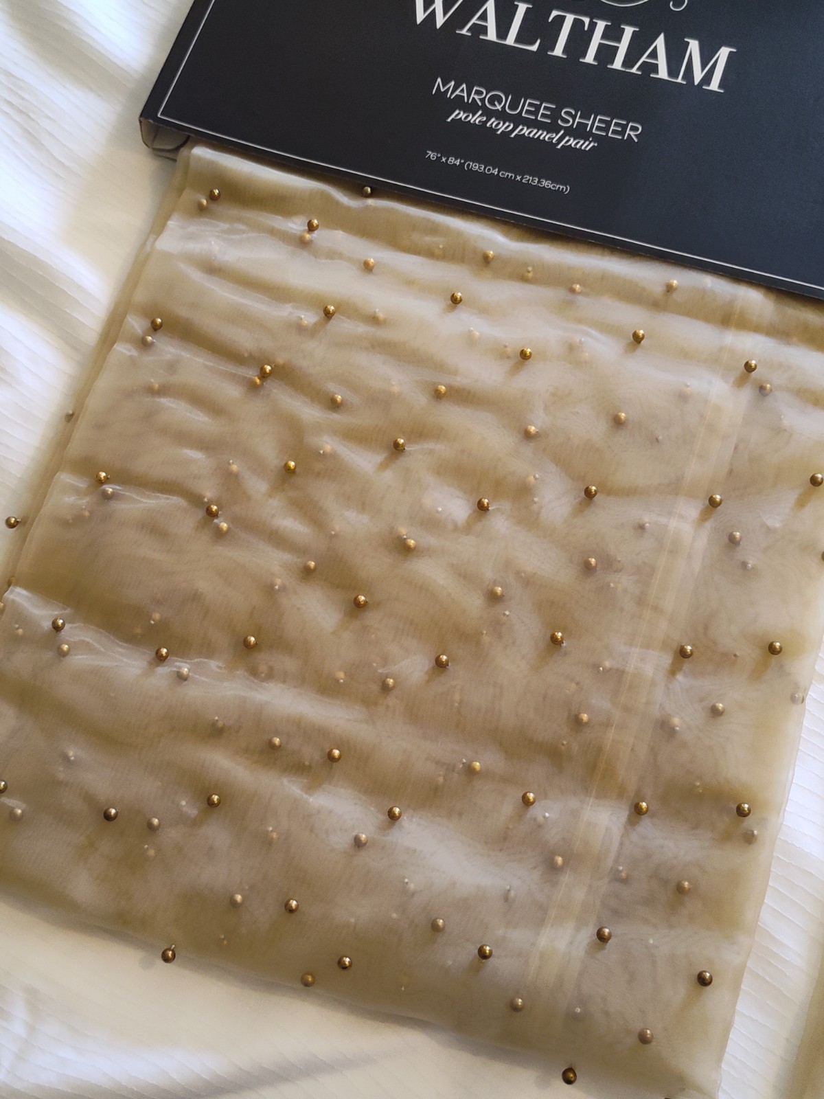 4pn New Tonal Gold Beaded Sheers Drapes Laura Ashley/ Waltham Marquee 76×84″