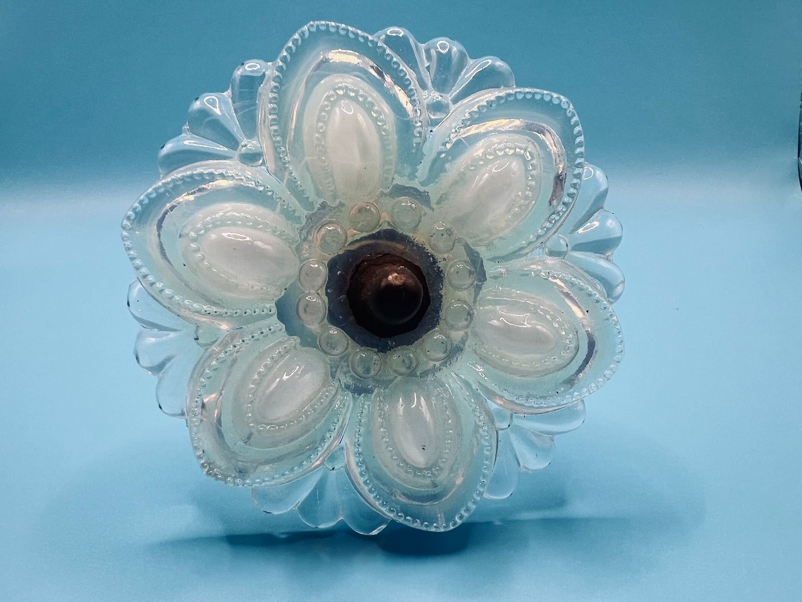 Antique 1920’s Glass Opalescent Flower Tie Back W/Pewter Post