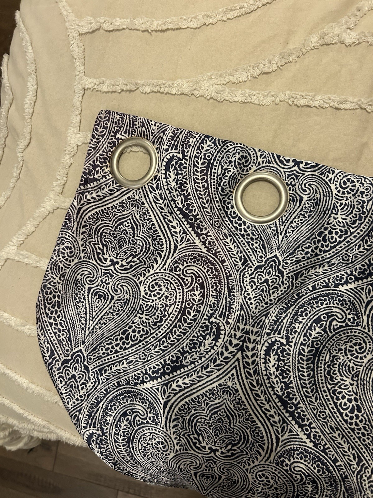 Blue White Paisley Fabric Grommet Curtain Panels Modern Opaque 36×84