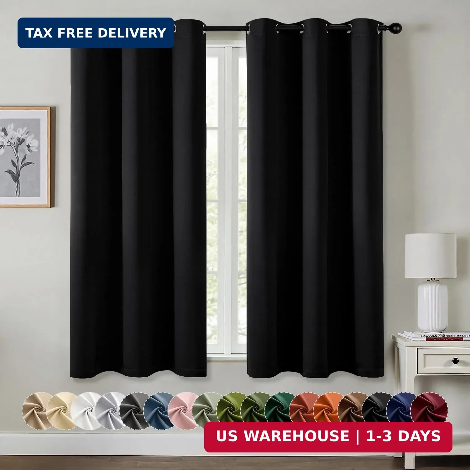 MIULEE Blackout Curtains for Bedroom 2 Panels 40 x 63 Inch Long Black | Thermal