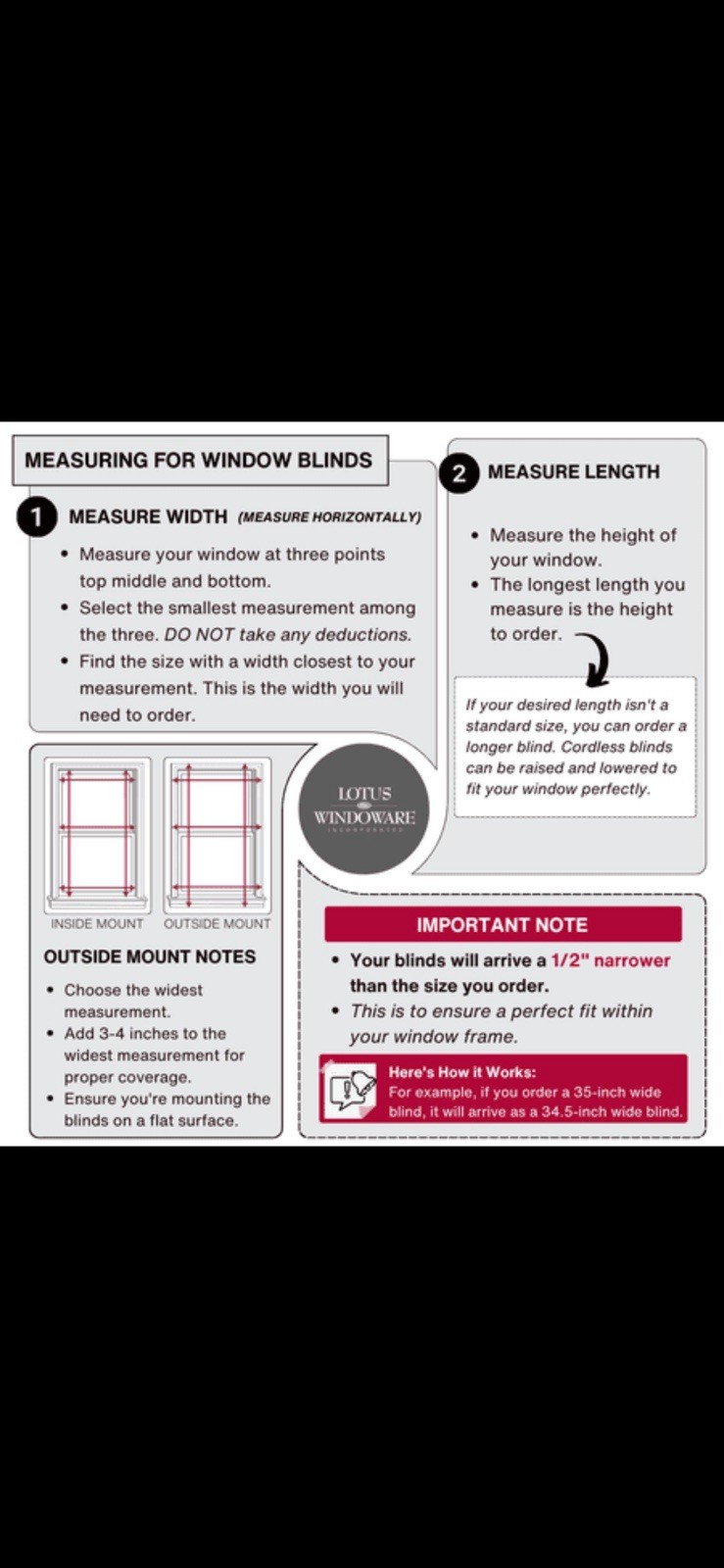 Lotus Windoware Cordless 1” Vinyl Mini Blind White 59” x 48” New in Box