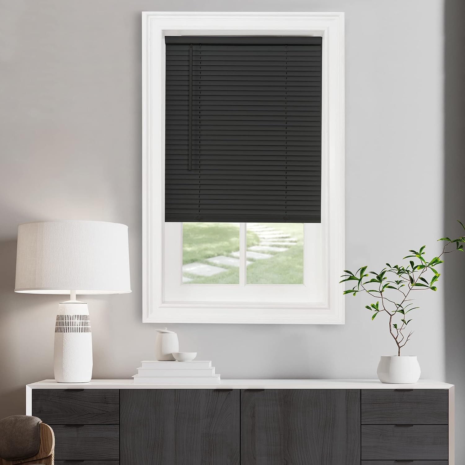 Cordless Light Filtering Mini Blind 27 Inch Width 64 Inch Length 1″ Slat Size