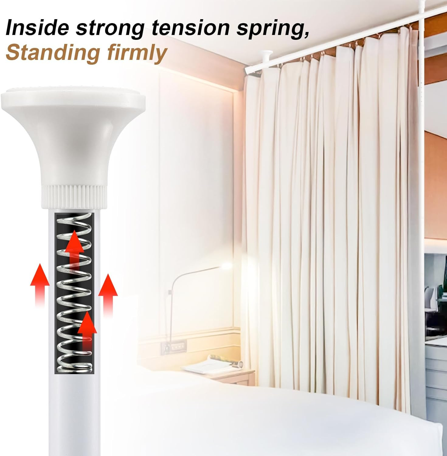 Adjust Room Divider Partition Tension white Rod Bar for 28-70″ W | 48-120 inch H