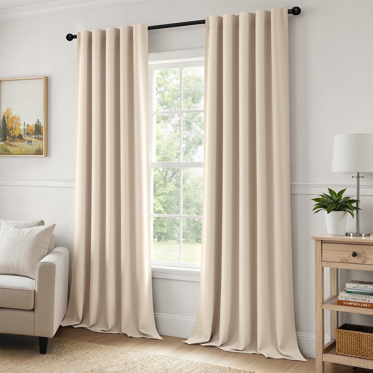 Cream Beige Pinch Pleat Blackout Curtains 96 Inch Length 2 Panels Set for Bed…