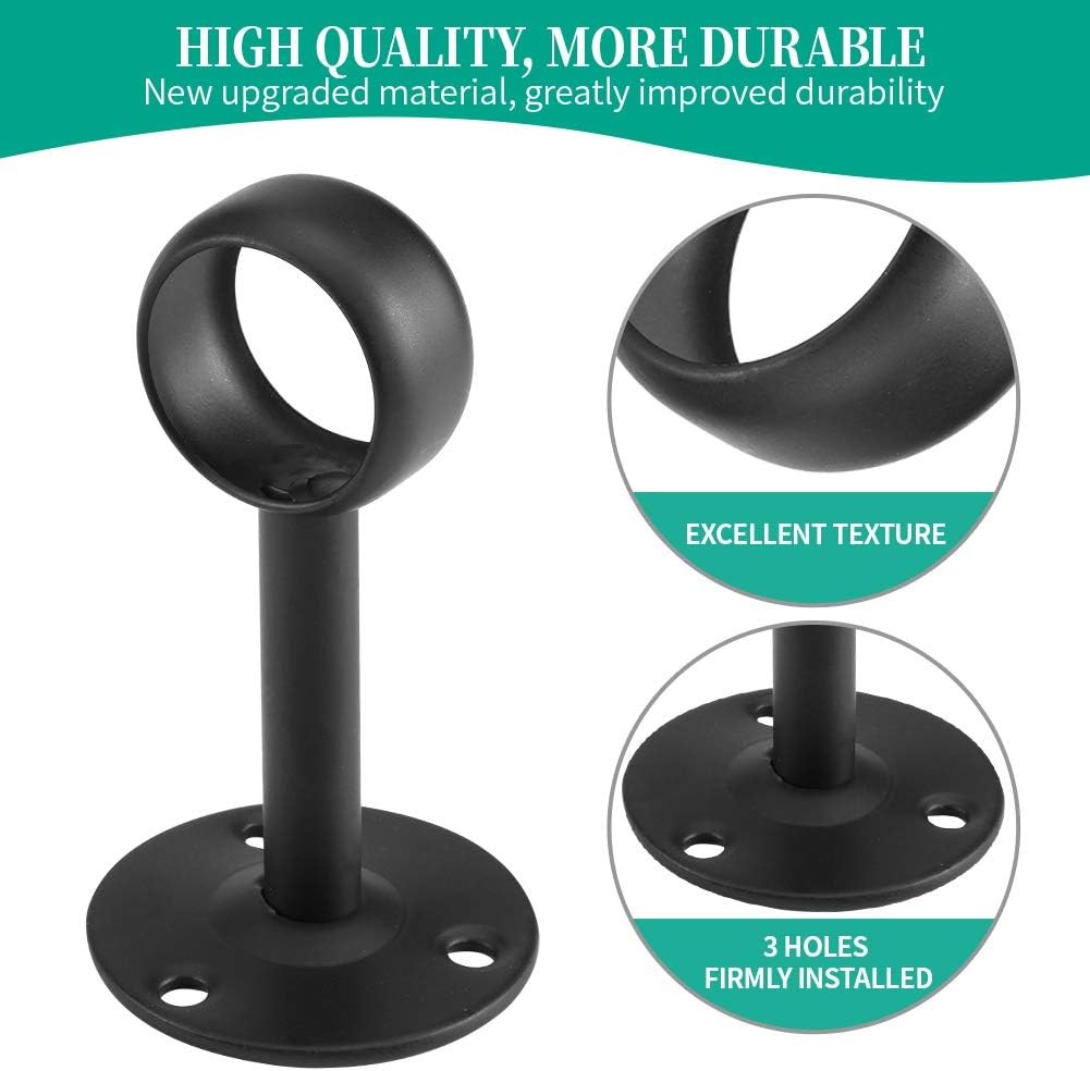 2 Pack Ceiling Curtain or Closet Rod Bracket, Heavy Duty Black Rod Holder 1 1/4