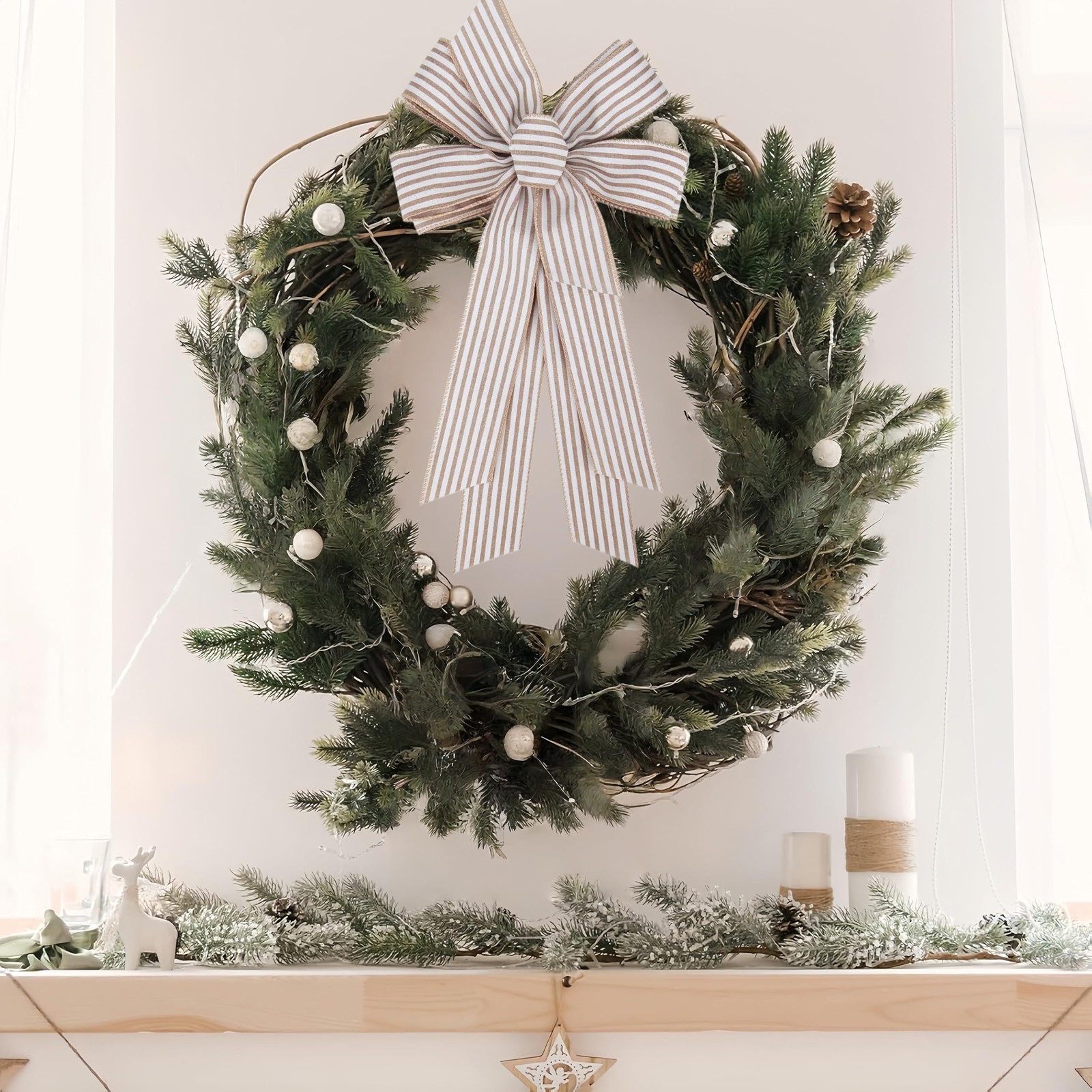 Large 24 x 10 Inch Natural Burlap White Rustic Ribbon Bow Farmhouse White Str…