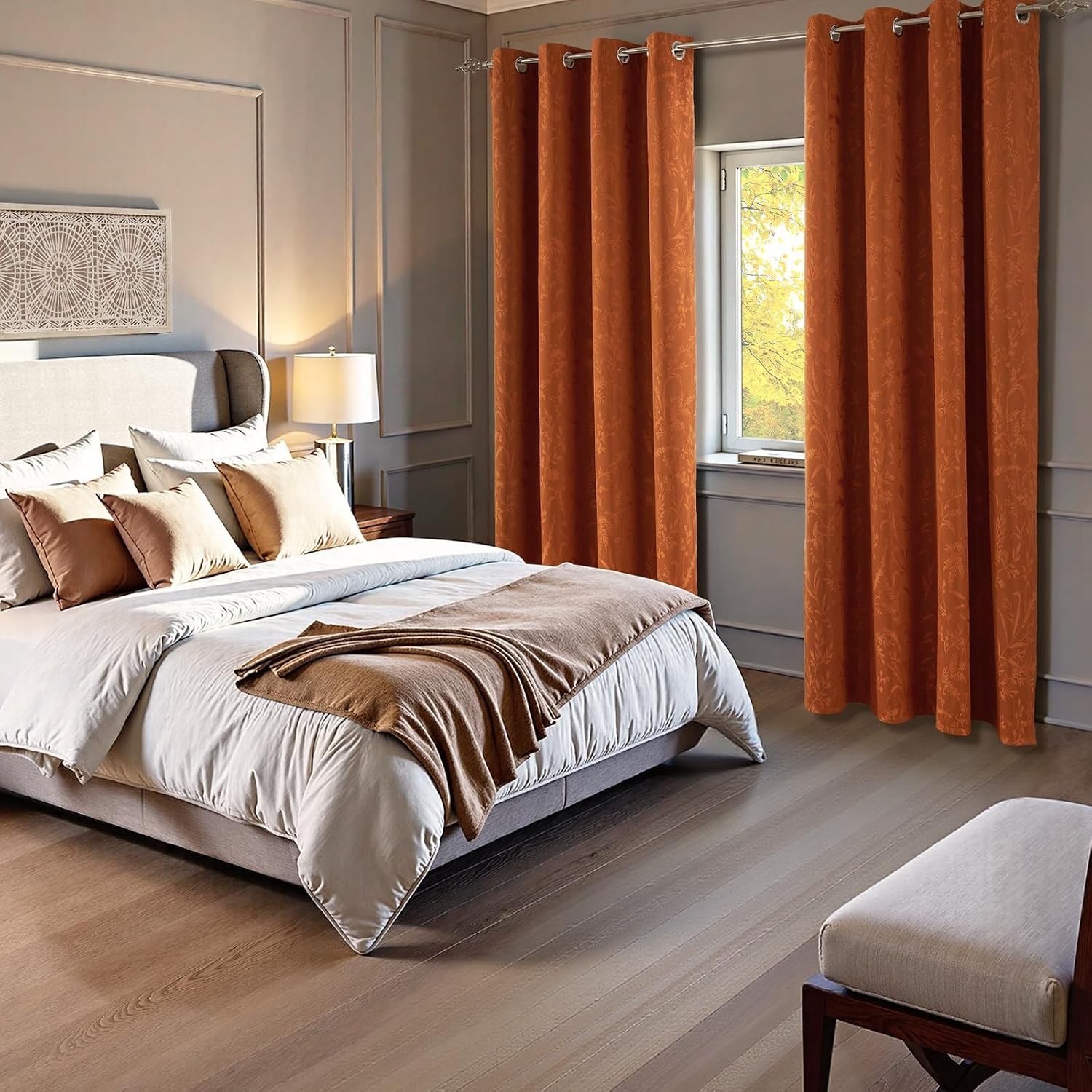 Burnt Orange Curtains 100% Blackout Curtain & Drapes Thermal Insulated 84 Inches