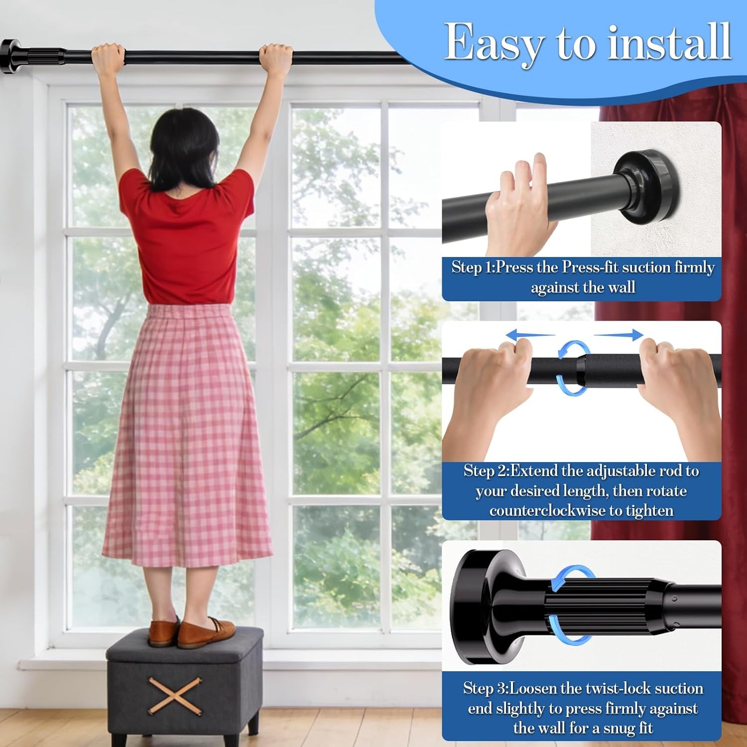 Heavy Duty Tension Curtain Rod No Drilling 43 to 140 Inch (3.5 43-140IN