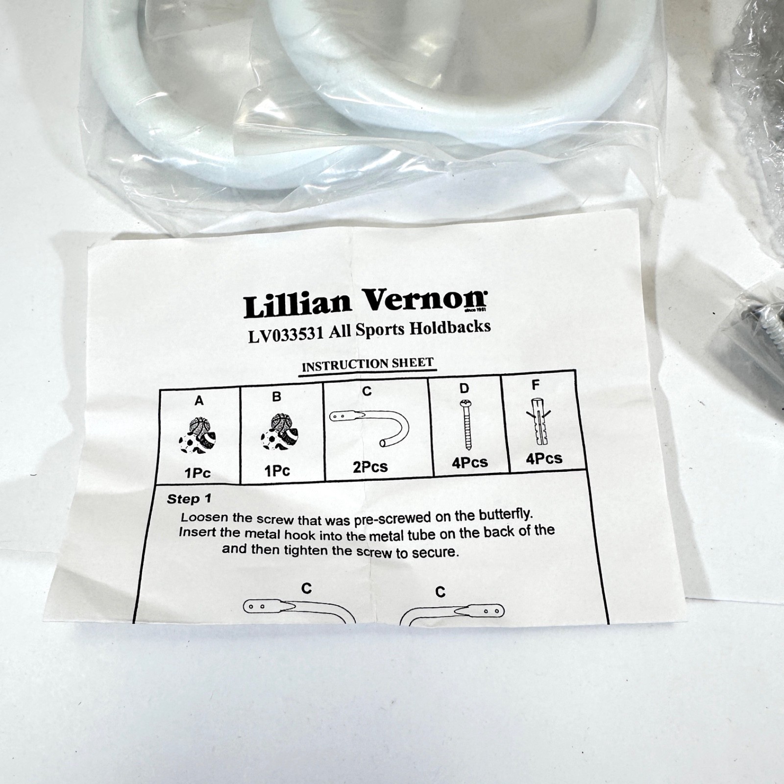 Lillian Vernon Ceramic All Sports Curtain Holdbacks Wall Mount 2-Piece Set – New