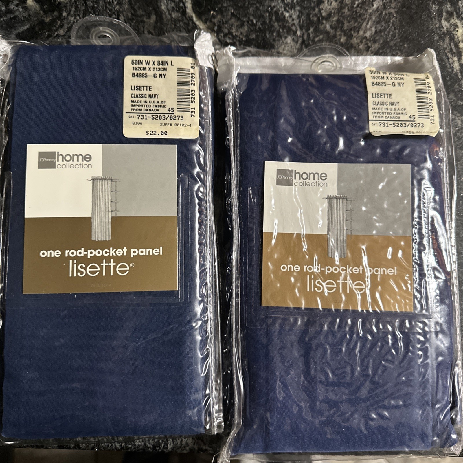2 Packages Lisette Panel Classic Navy Color 60in X 84in JC Penny Curtain panels