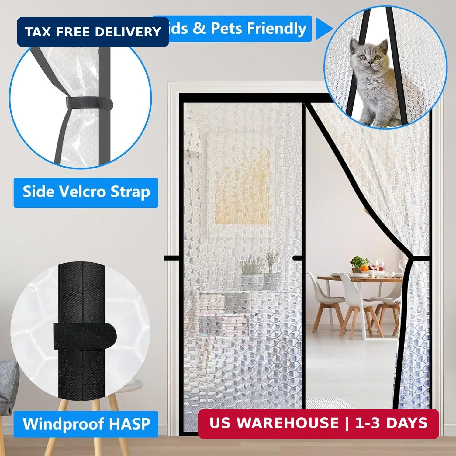 RELIANCER Magnetic Thermal Insulated Door Curtain,Waterproof EVA Door Cover,Fit