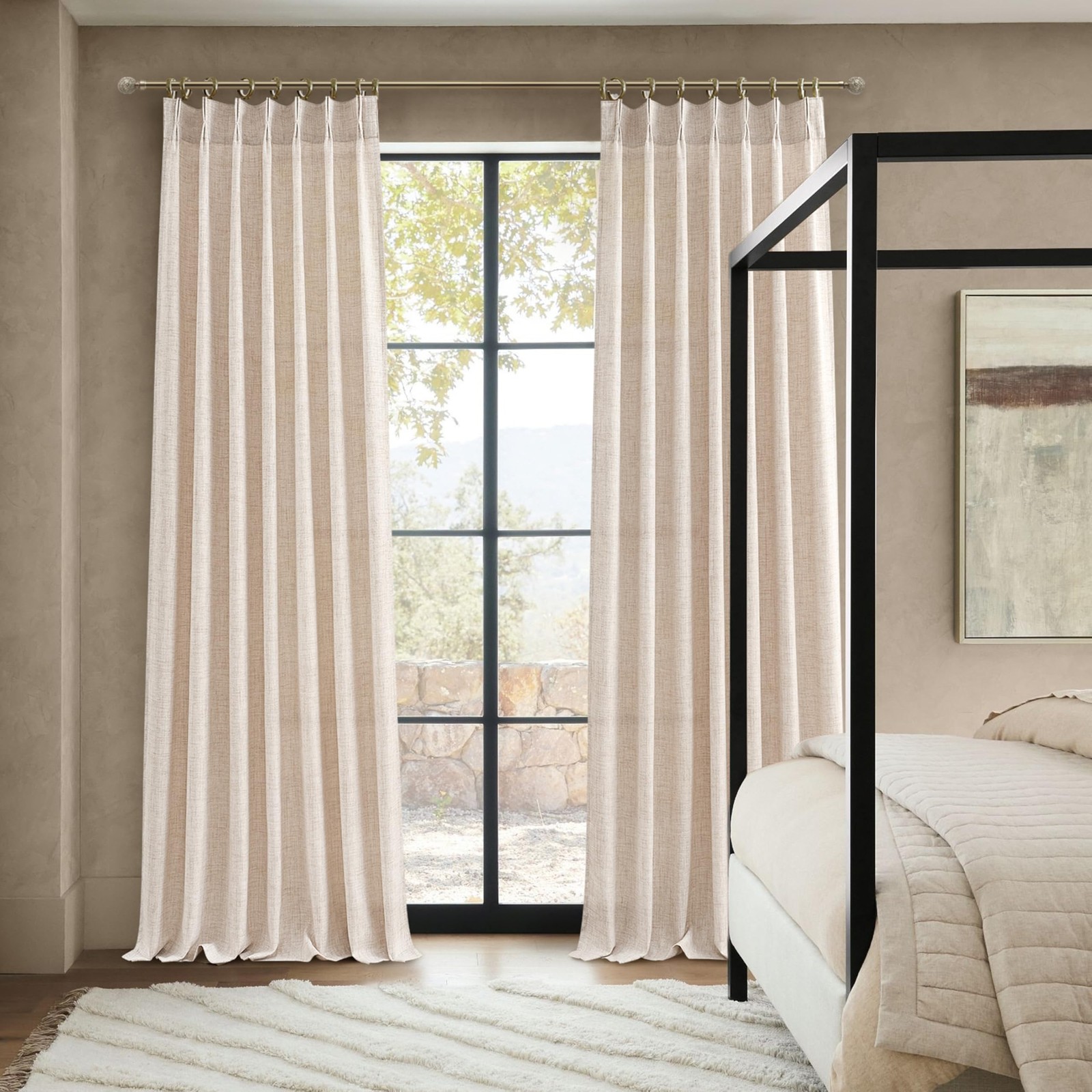 PleatedDrapes Textured Semi Sheer Burlap Curtains 84 Inches Long, Neutral