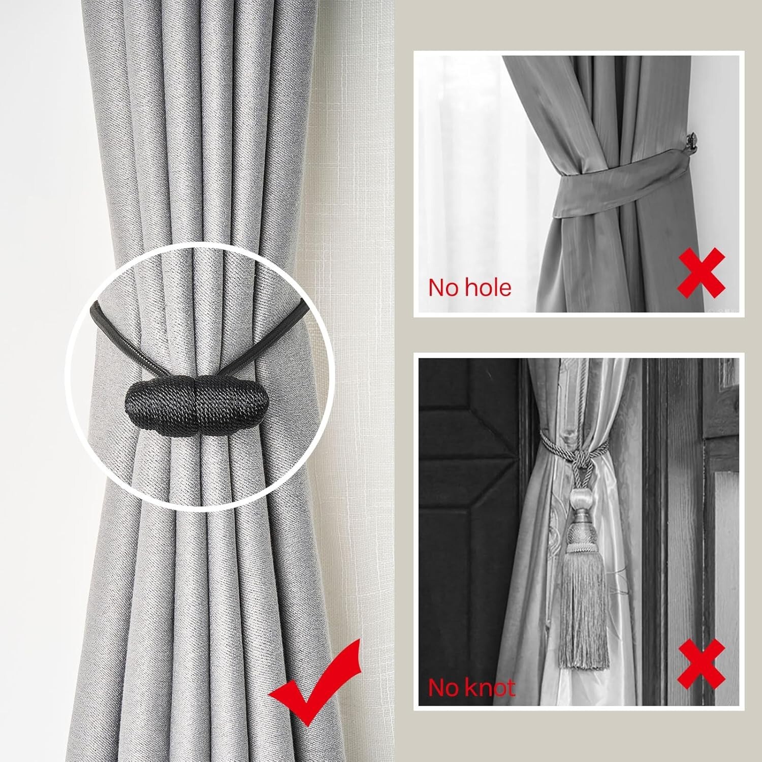 4Pcs✅ Black Magnetic Curtain Tiebacks Curtain Tie Backs for Curtains, Decorative