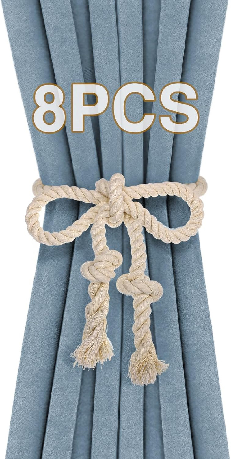 8 Pcs Hand Woven Curtain Tiebacks No Drilling – Boho Drape Holdbacks Rope for Bl