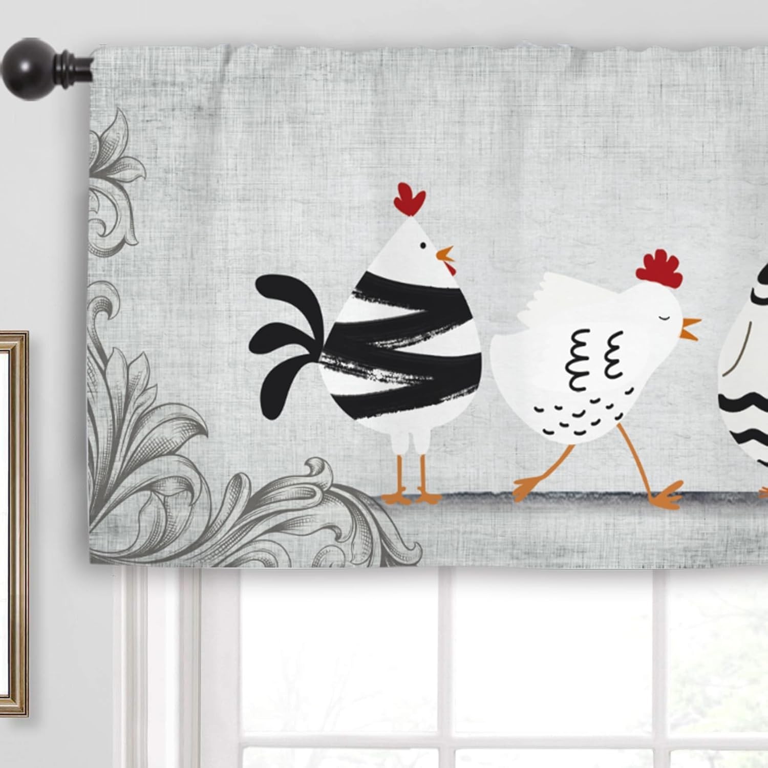 Farmhouse Kitchen Curtain Valance Fabric 54×18 Rooster Vintage Rustic Decor