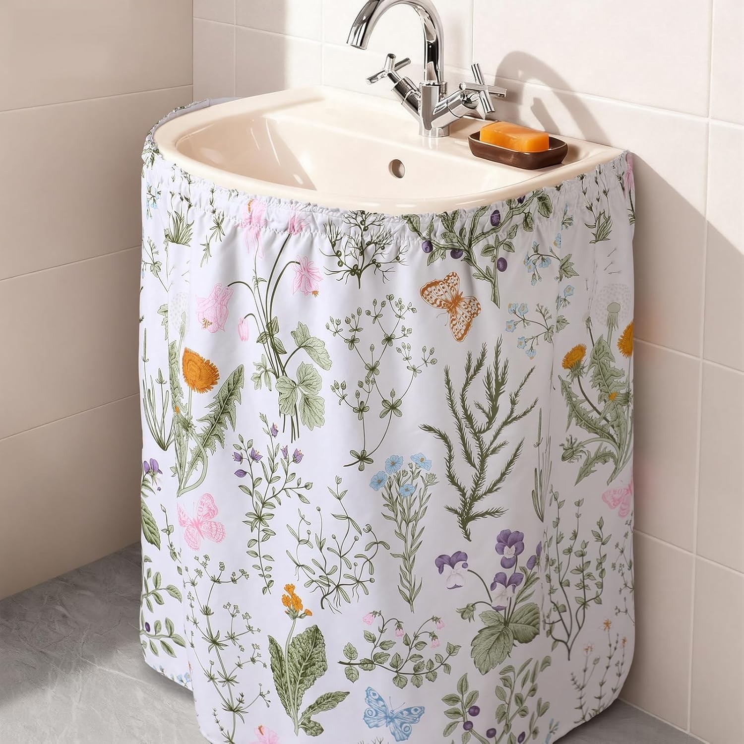 Elegant 55×32 Inch Waterproof Sink Skirt – Diamond Stitch Design for Bath Decor