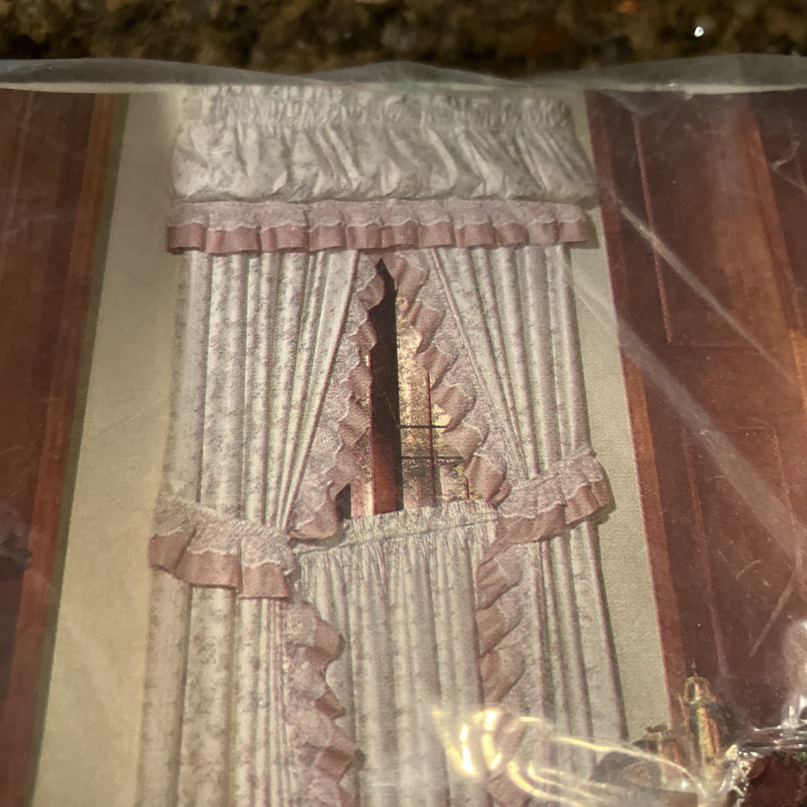 Vtg 80s JCPenney Melrose Priscilla Curtain striped/floral 1 tieback 100X84″ NOS