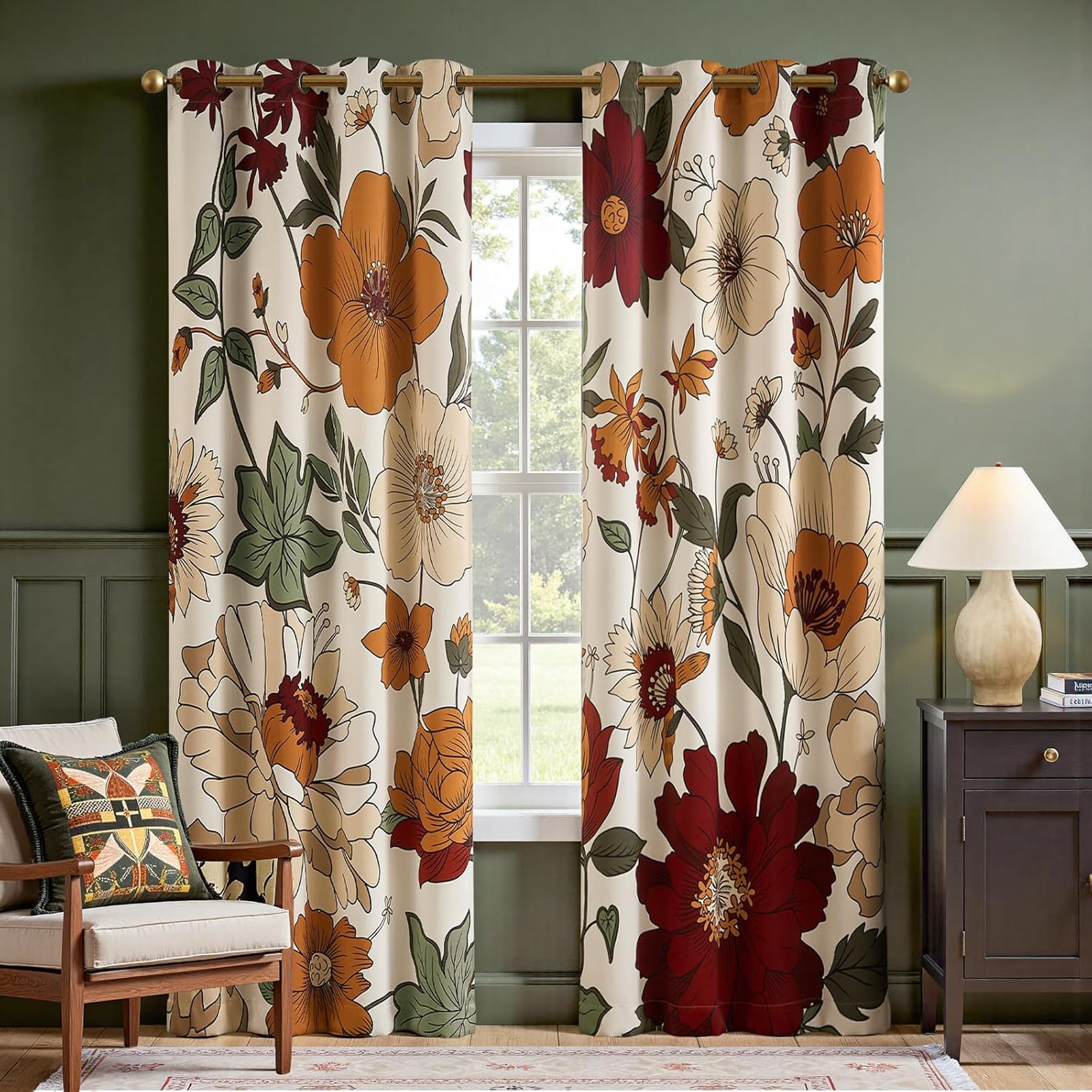 Vintage Floral Window Curtains 95 Blackout Drapes Room Darkening Grommet Panel