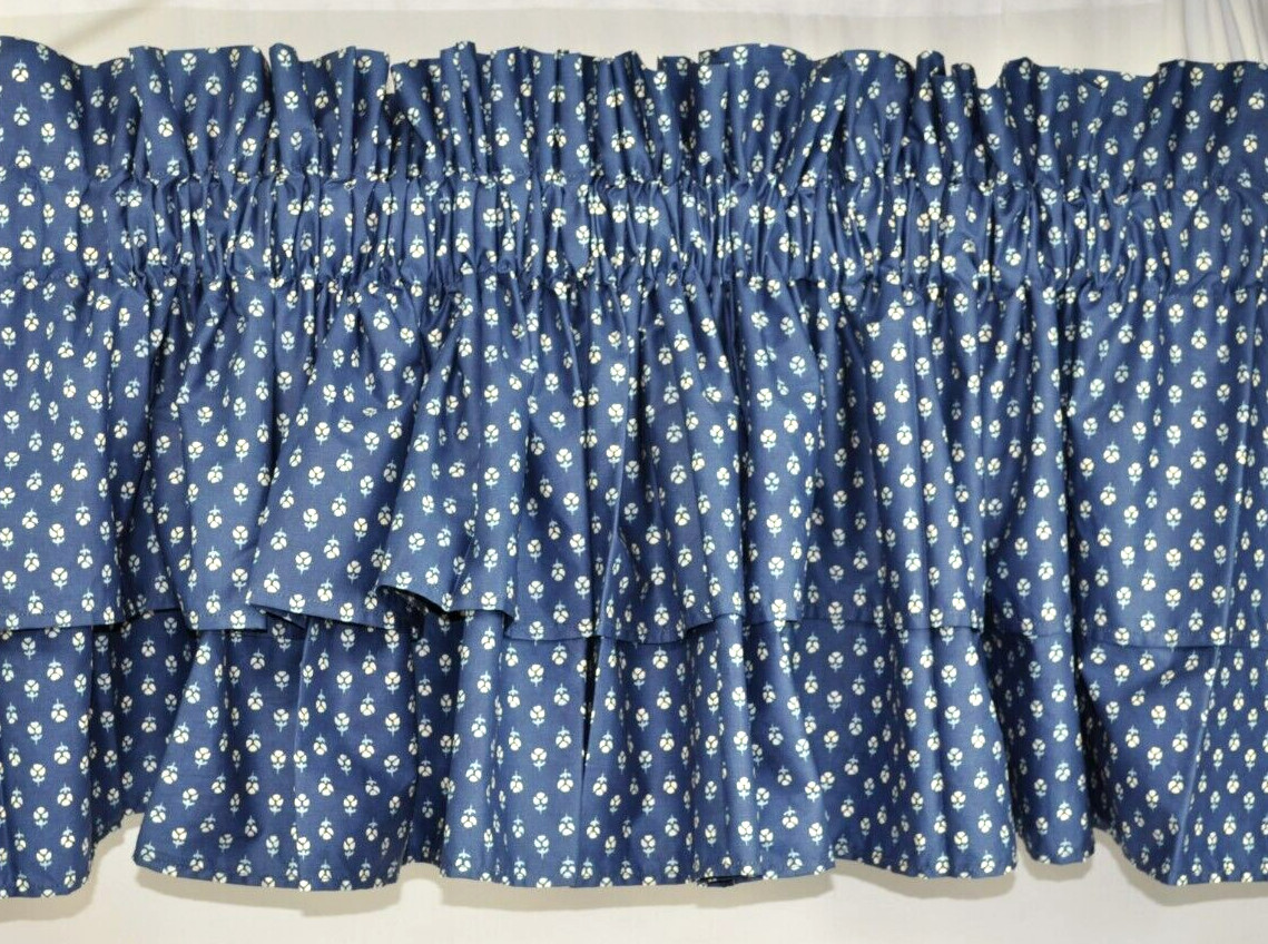 Double Tiered Valance made w Ralph Lauren Cote D’ Azur Indigo Blue Floral Fabric