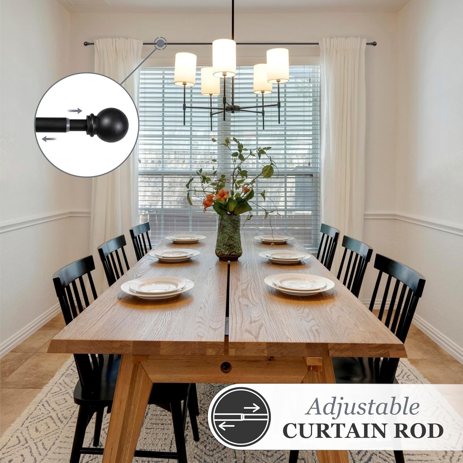 Chelsea Ball End Curtain Rod – Adjustable 48 to 86 Inches, Ideal for Home Decor