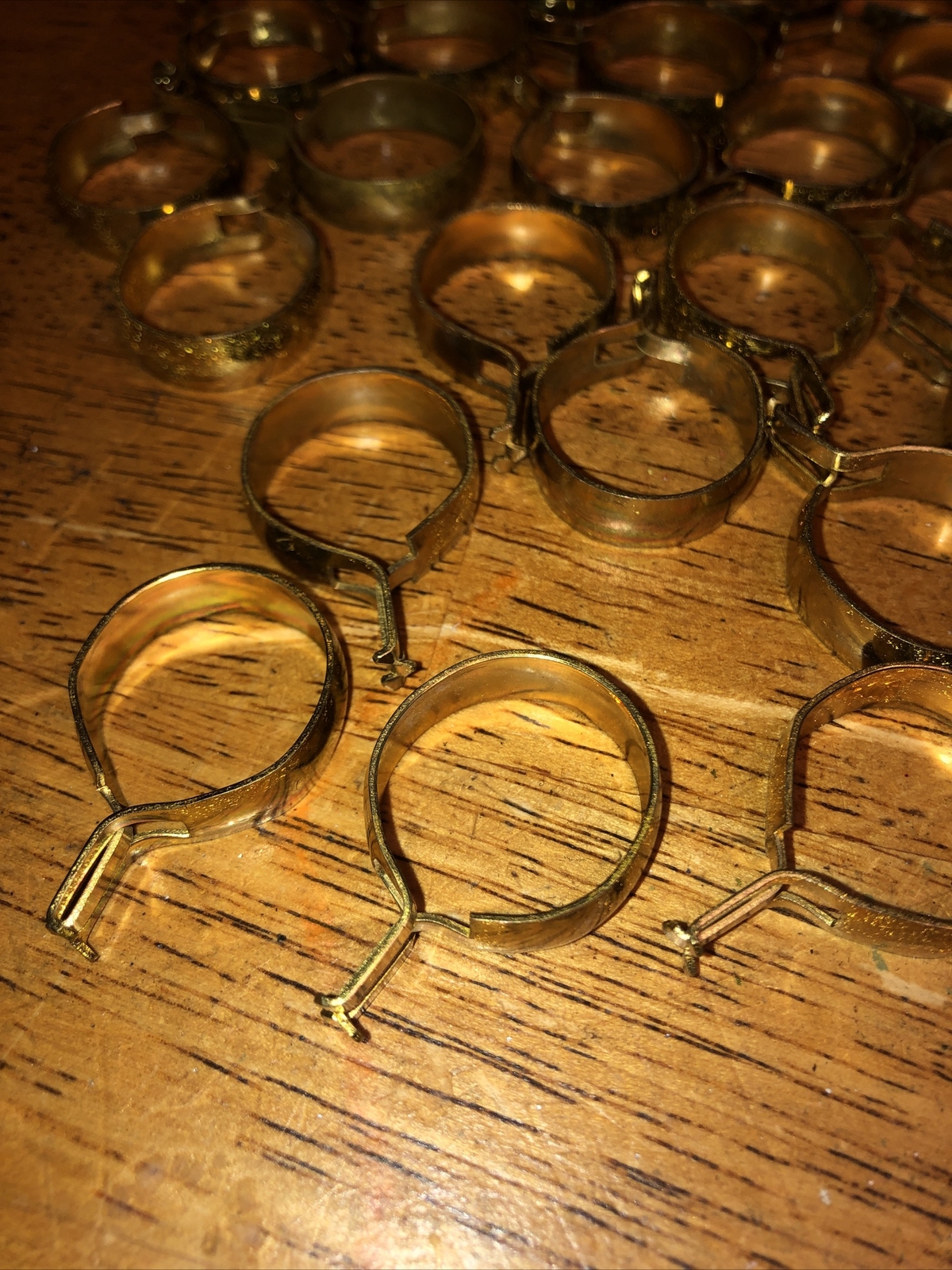 22 Vintage Bright Brass Finish Clip-On Cafe Curtain Drapery Rings 7/8 Inch