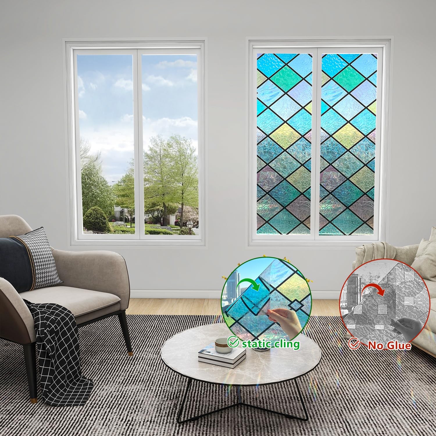 Window Privacy Film Geometric Stained Glass Window Film