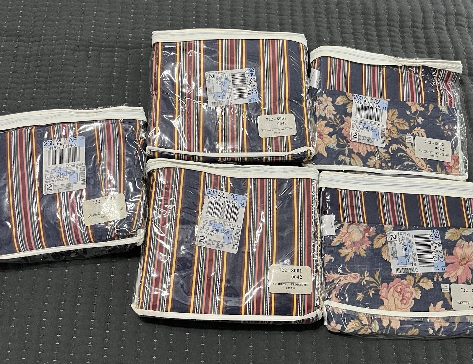 Window Panel /Valance Lot Of 2 Each Floral Stripe JCPenney/ Q Bed skirt (1111-g2