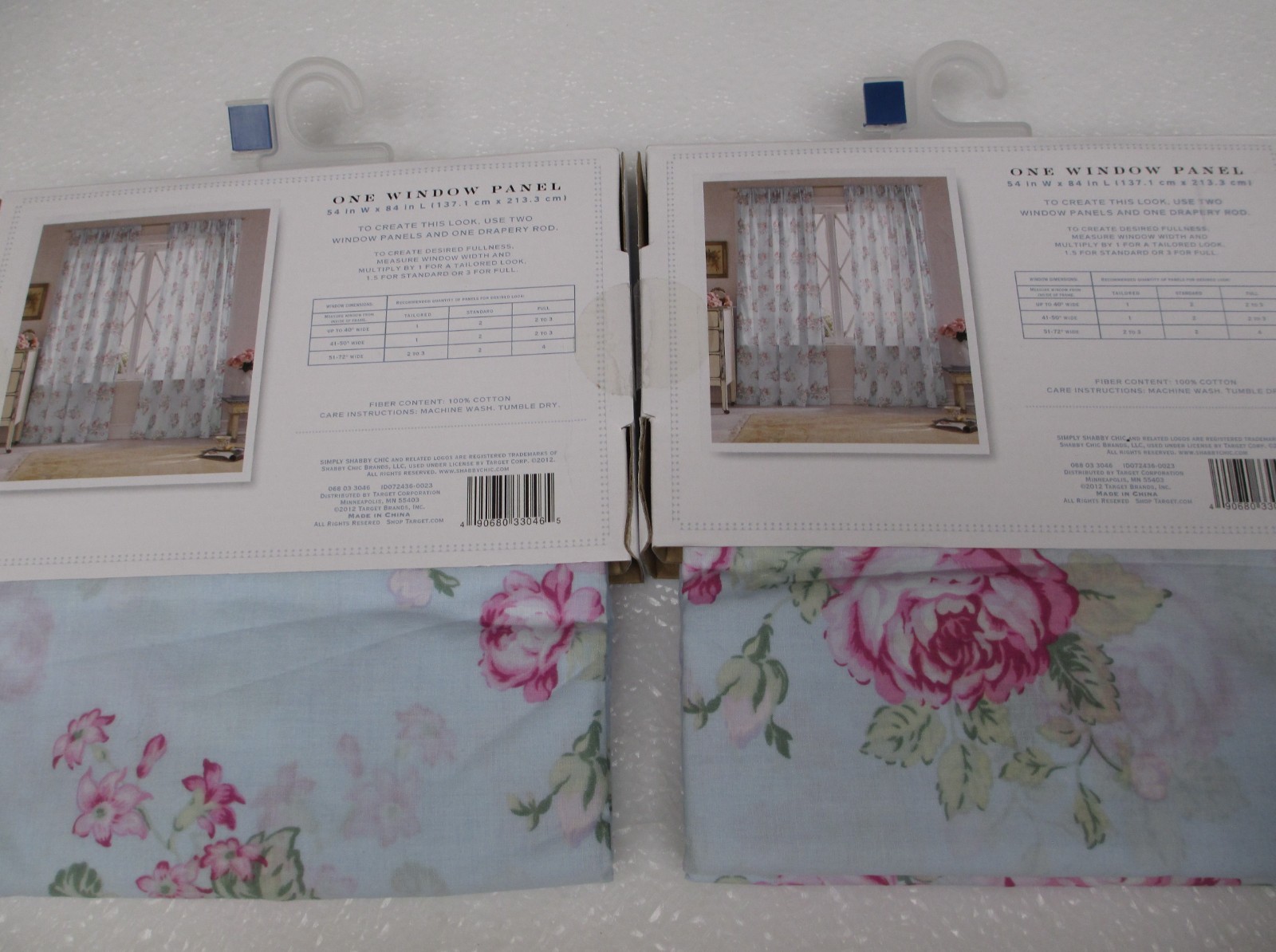 Simply Shabby Chic Blue Voile Cabbage Rose Floral Panels Curtains Drapes Pair