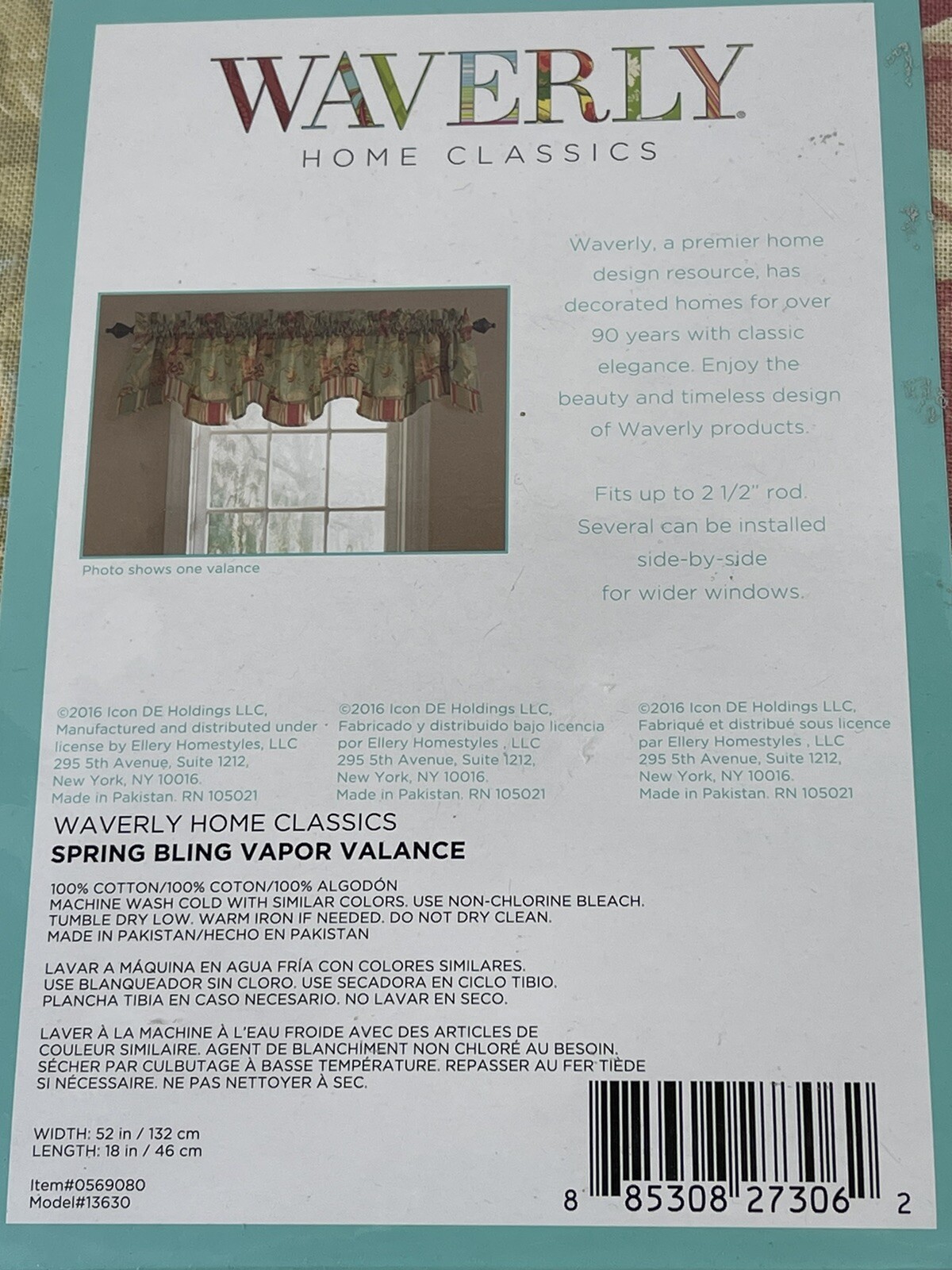 Waverly Spring Bling Valances for Windows Rod Pocket Floral Curtain 52 x 18″