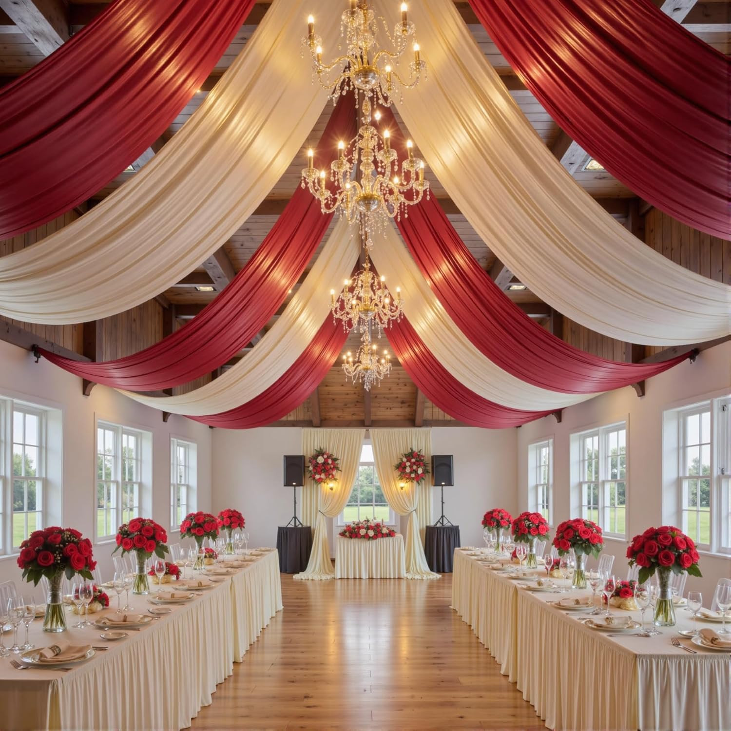 20Ft Beige Ceiling Drapes for Weddings & Events, 2 Panels, Easy to Hang
