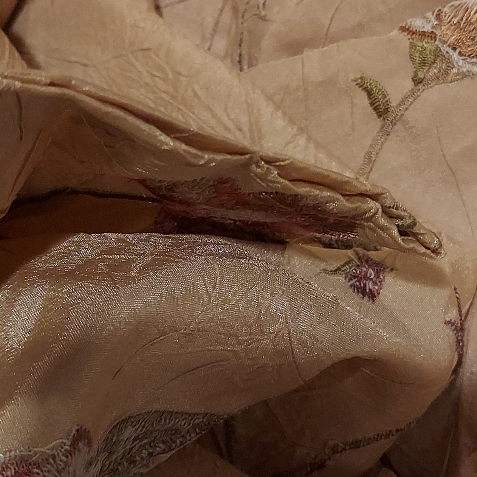 Croscill 2 Curtain Panels Embroidered Floral Crinkle Texture Floral Tan Beige