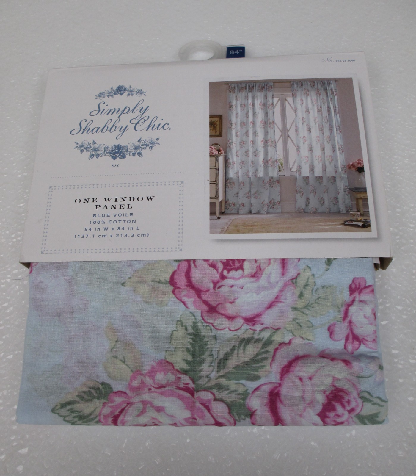 Simply Shabby Chic Blue Voile Cabbage Rose Floral Panels Curtains Drapes Pair