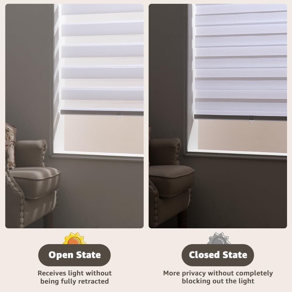 KELIXU Cordless Zebra Blind for Window French Door Blinds Free-Stop Window Shade