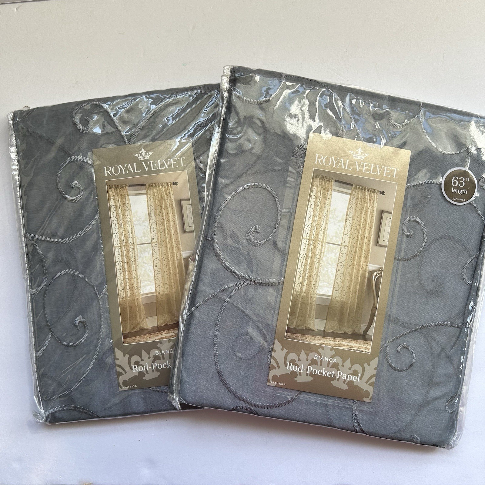 NEW 2 Royal Velvet Bianca Lustrous Steel Sheer Rod Pocket Panel Panels JCP 50×63